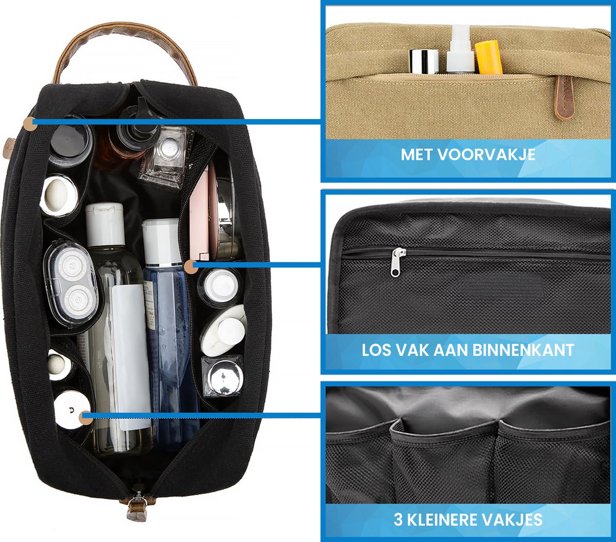 YONO Toilettas Heren - Travel Organizer Etui - Oxford Stof - Lichtbruin