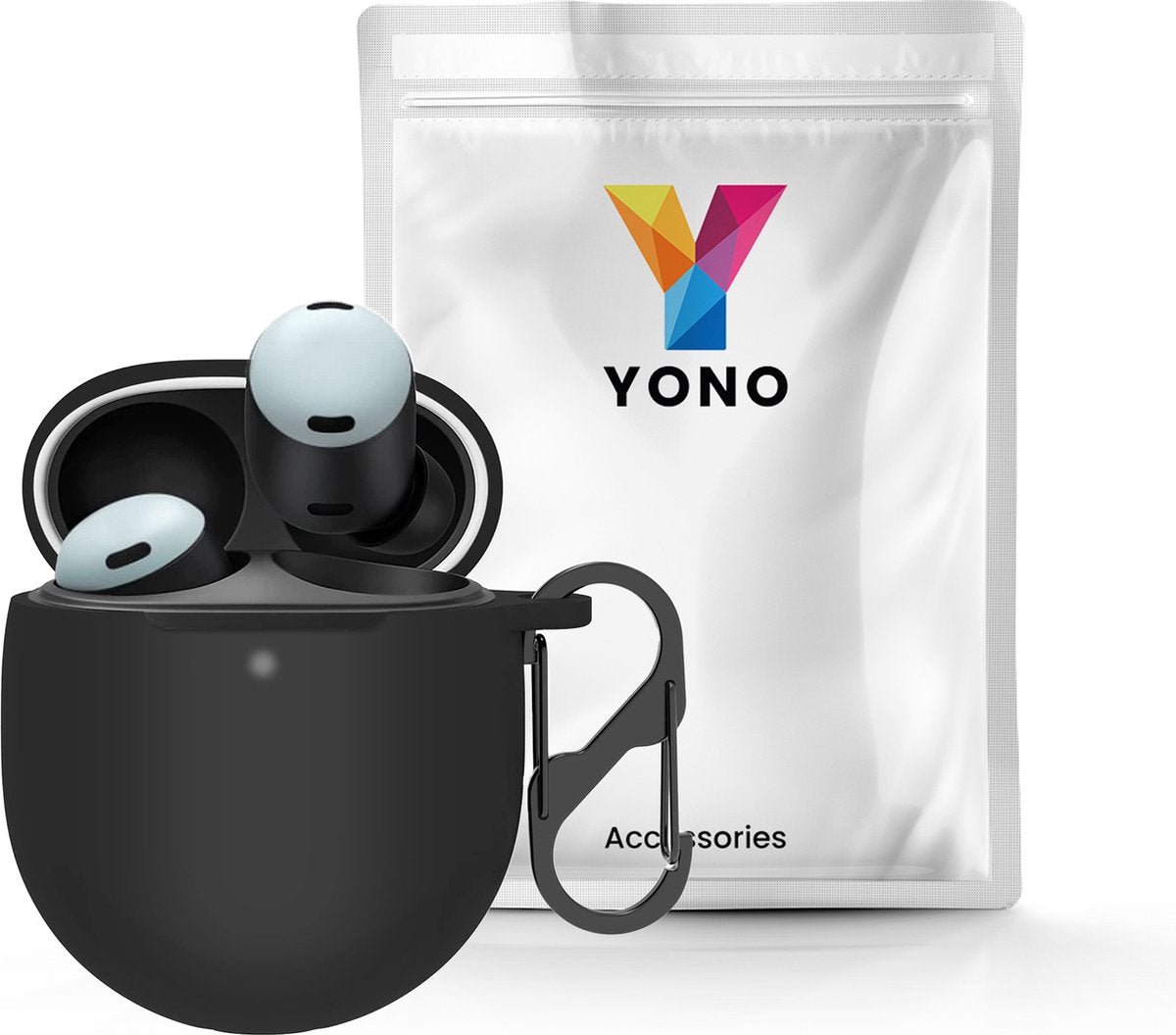 YONO Hoesje geschikt voor Google Pixel Buds Pro (2022) - Siliconen Draadloze Oordopjes Case met Clip – Zwart