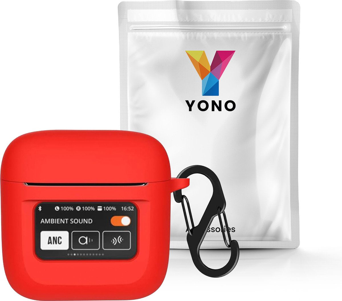 YONO Soft Case geschikt voor JBL Tour Pro 2 - Siliconen Draadloze Oordopjes Hoesje met Clip - Rood