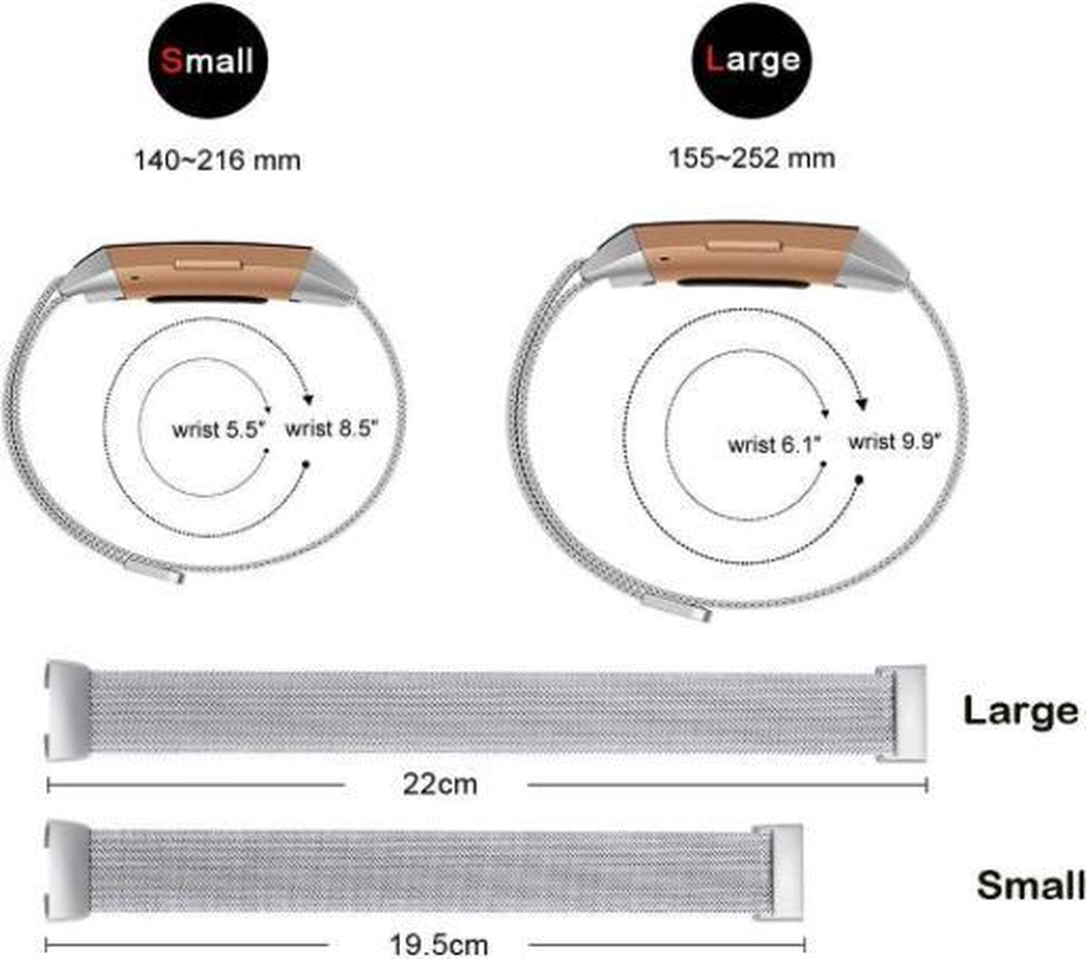 YONO Bandje geschikt voor Fitbit Charge 4 – Charge 3 – Milanees – Goud - Large