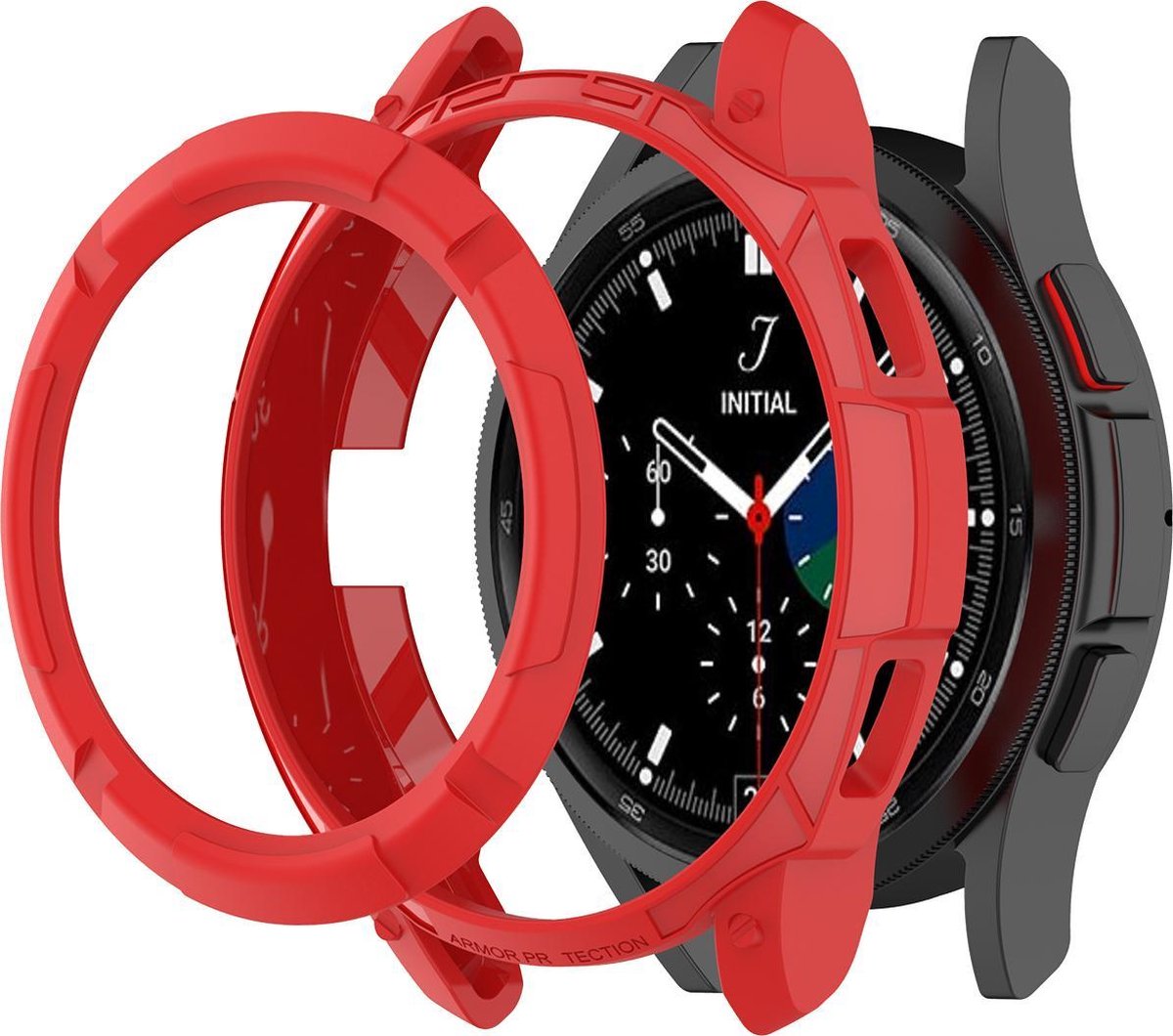 YONO Armor Bumper geschikt voor Samsung Galaxy Watch 4 42mm - Siliconen Case Hoesje met Ringbeschermer - Rood