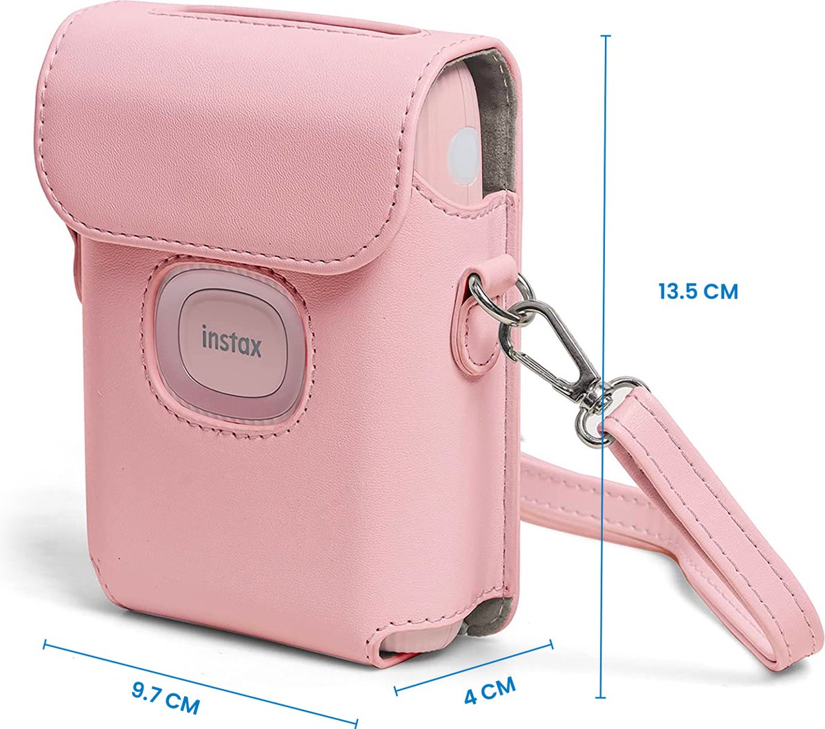 YONO Case geschikt voor Fujifilm Instax Mini Link 2 - Leren Hoesje met Draagriem - Tasje - Beschermhoes - Roze