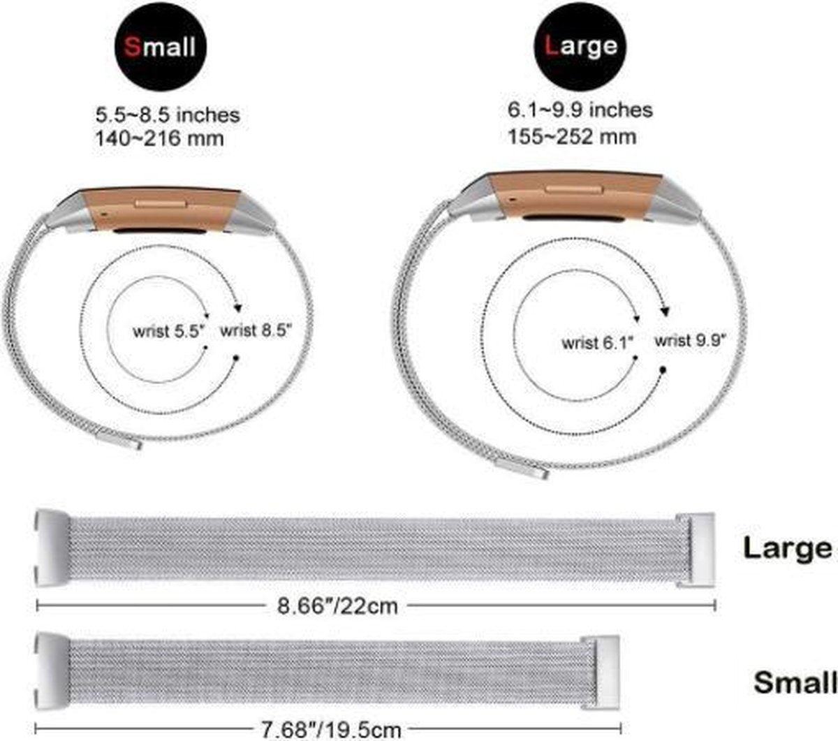 YONO Bandje geschikt voor Fitbit Charge 4 – Charge 3 – Milanees – Zilver - Large