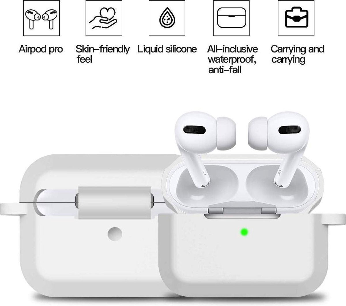YONO Siliconen Hoesje geschikt voor Apple Airpods Pro 1 / 2 - Met Clip - Wit