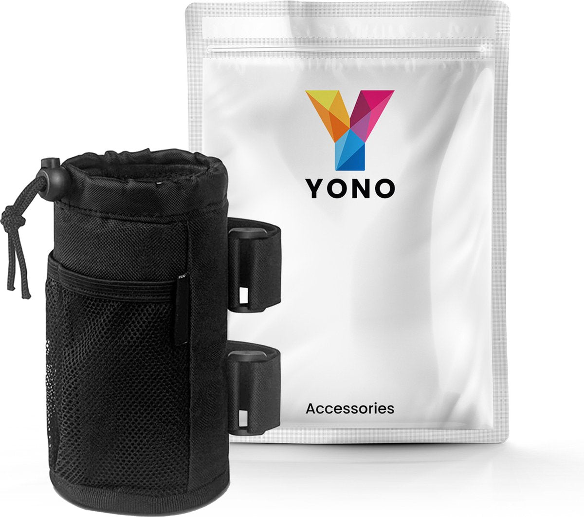 YONO Bidonhouder met Klittenband - Universeel geschikt voor Fiets / Racefiets / Mountainbike / Kinderwagen / Buggy - Flessen / Beker Houder Verstelbaar - Zwart