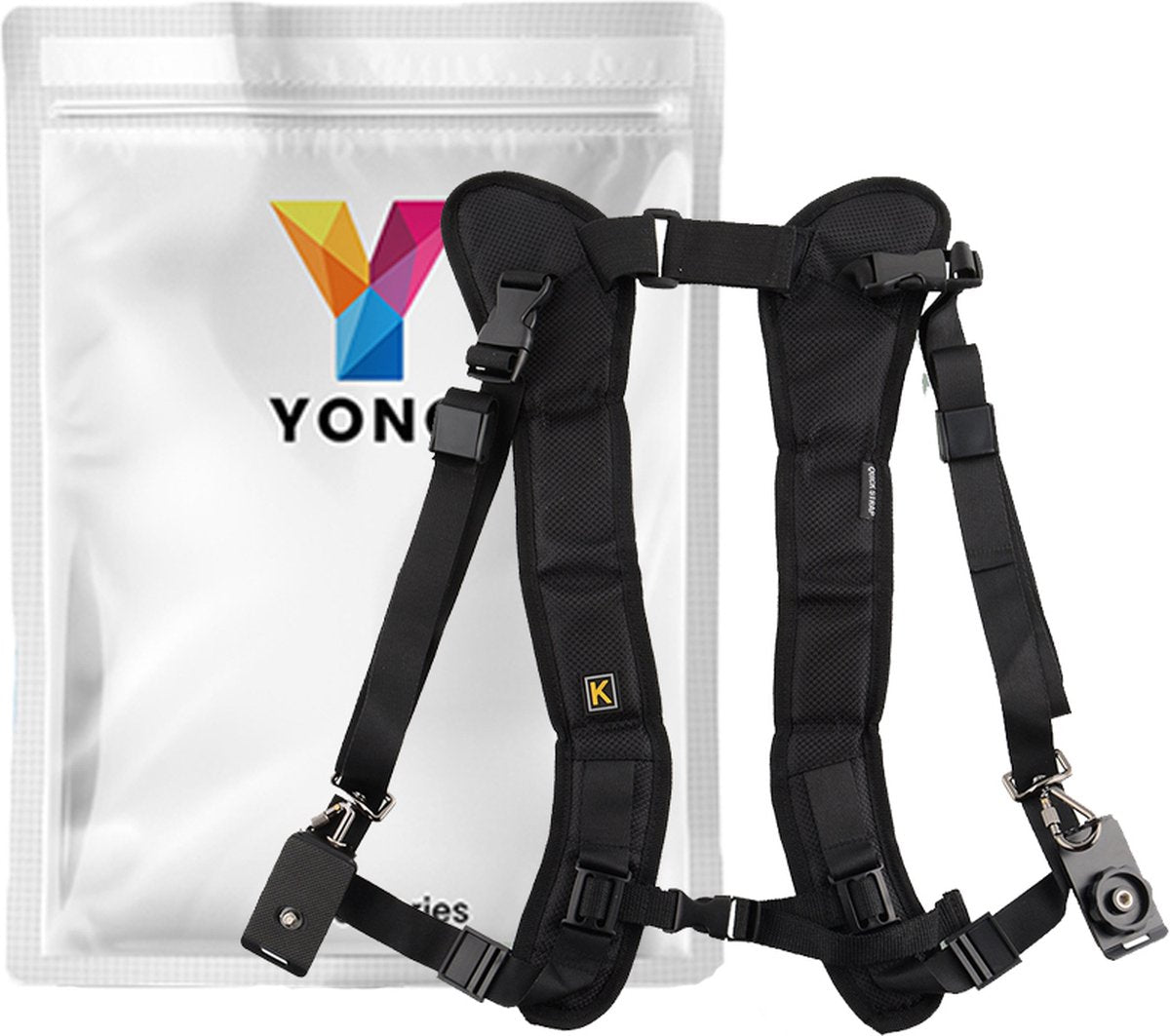 YONO Camera Harnas voor Systeemcamera - Dual Strap Camera Riem - Geschikt voor DSLR Canon / Nikon / Sony - Zwart