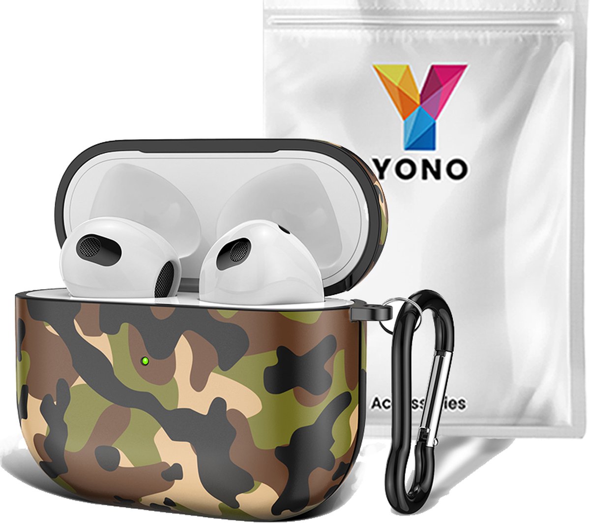 YONO Special Design Hoesje geschikt voor Apple Airpods 3 - Hard Case met Clip - Camouflage