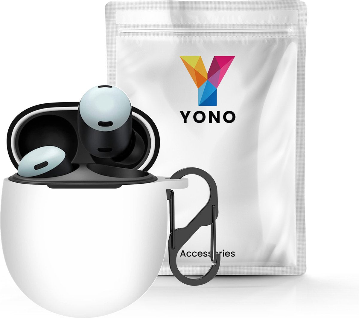 YONO Hoesje geschikt voor Google Pixel Buds Pro (2022) - Siliconen Draadloze Oordopjes Case met Clip – Wit