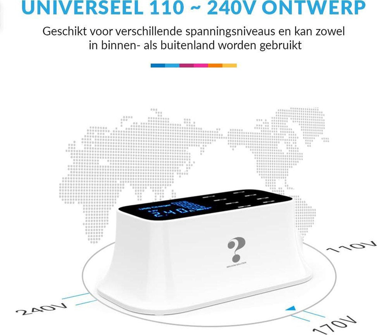 USB Lader met Voeding - Super Oplader - 3.0 Quick Charge - Hub - 8 Poorten met Stekker