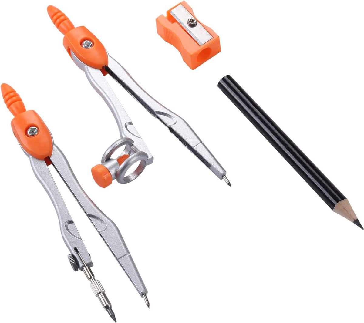 YONO Wiskunde School Set 10in1 - Passer / Geodriehoek / Liniaal / Potlood - Schoolspullen Middelbare - Oranje