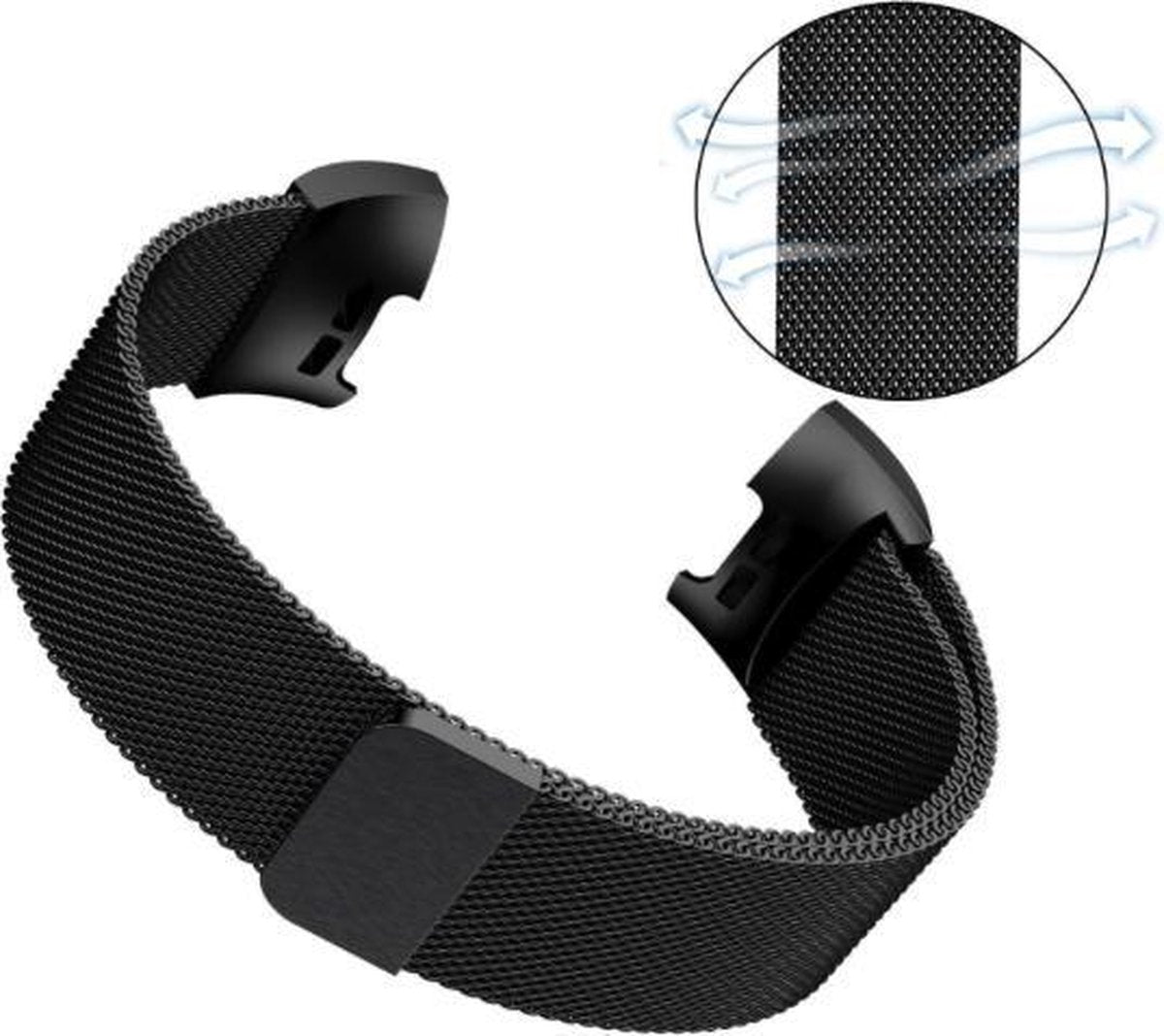 YONO Bandje geschikt voor Fitbit Charge 4 – Charge 3 – Milanees – Zwart - Large