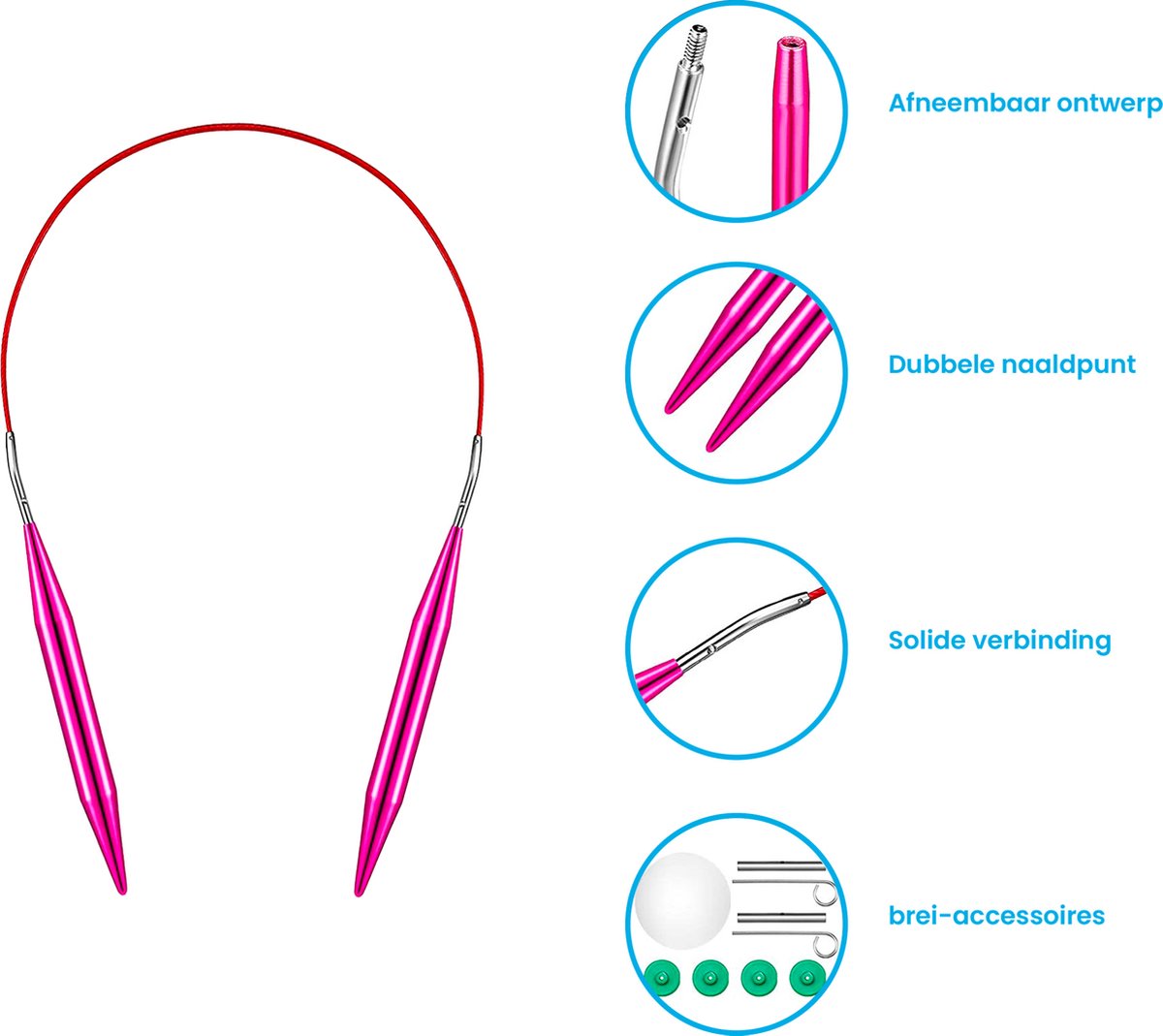 YONO Rondbreinaalden Set Verwisselbaar inclusief Tasje - Breinaalden voor Rondbreien Zonder Kop met Case - 30/38/43/55 Centimeter - 27 Delig