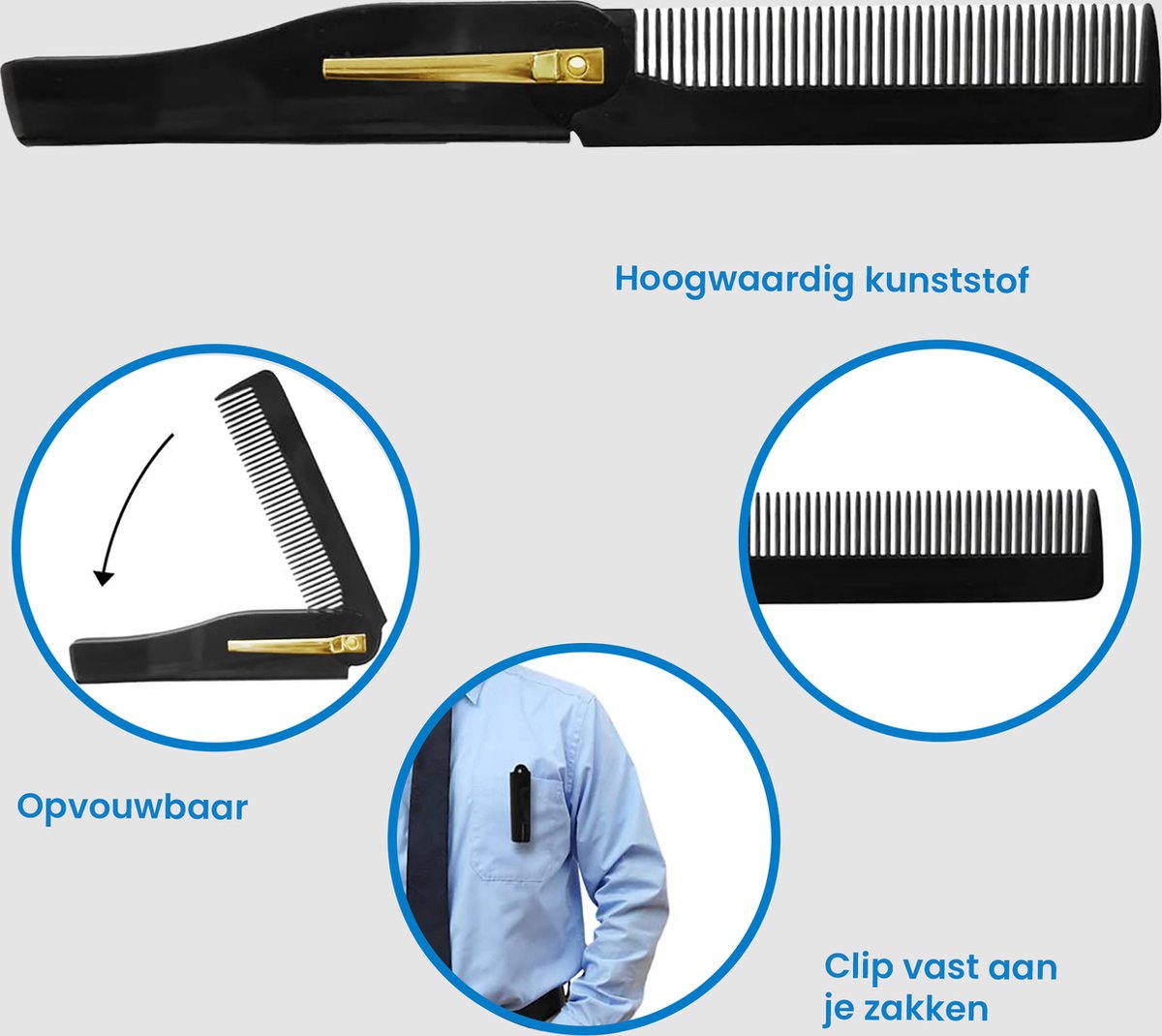 YONO Haar Kam Heren - Opvouwbare Pocket Zakkam - Vlinderkam - Zwart