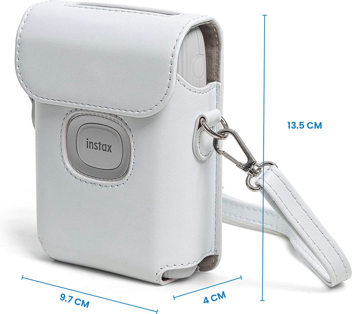 YONO Case geschikt voor Fujifilm Instax Mini Link 2 - Leren Hoesje met Draagriem - Tasje - Beschermhoes - Wit