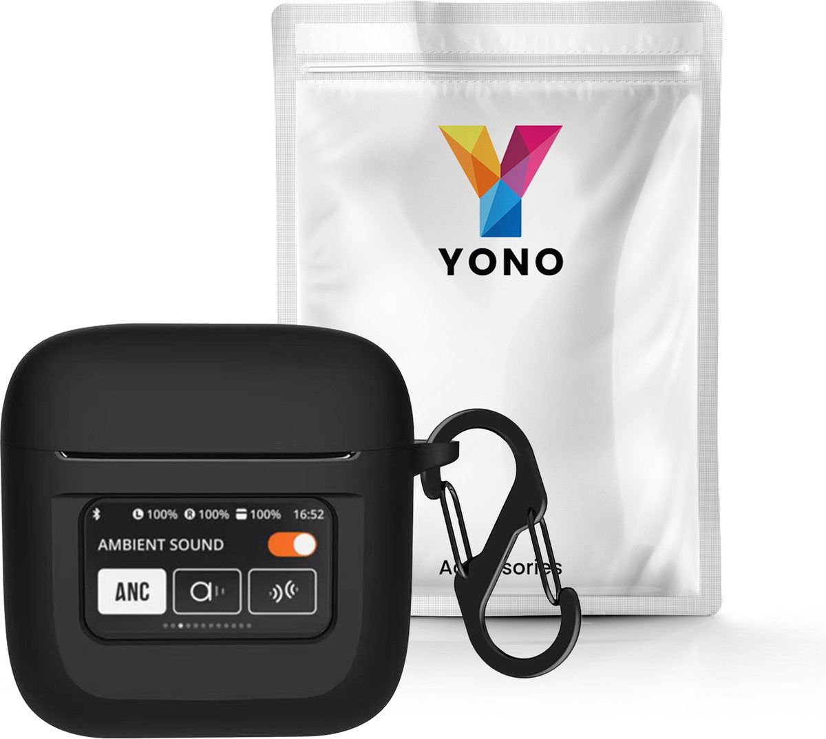 YONO Soft Case geschikt voor JBL Tour Pro 2 - Siliconen Draadloze Oordopjes Hoesje met Clip - Zwart