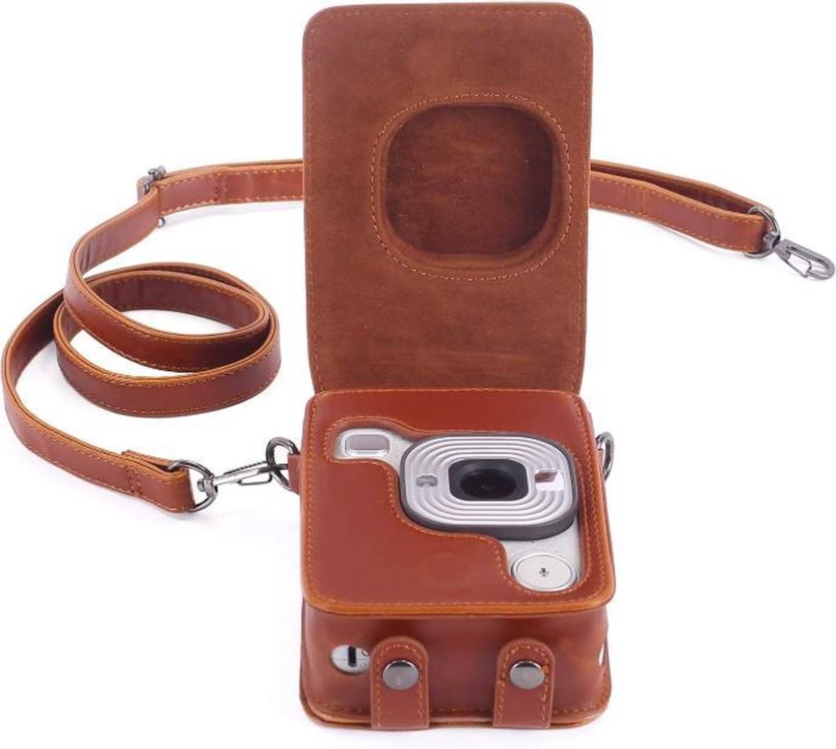 YONO Vintage Case geschikt voor Fujifilm Instax LiPlay - Leren Hoesje met Draagriem – Bruin