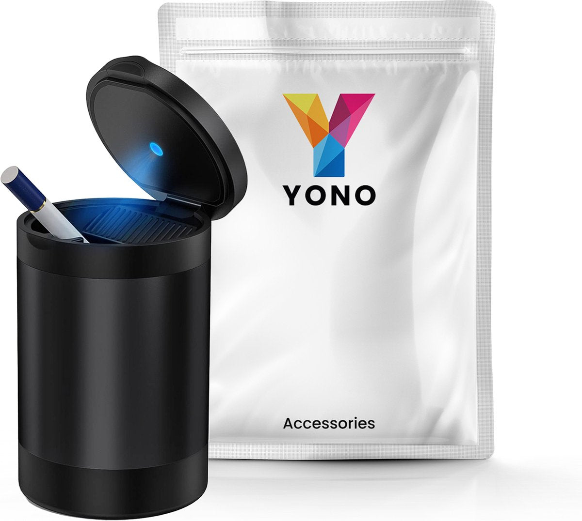 YONO Auto Asbak met LED Verlichting - Asbak met Deksel geschikt voor Bekerhouder - Zwart