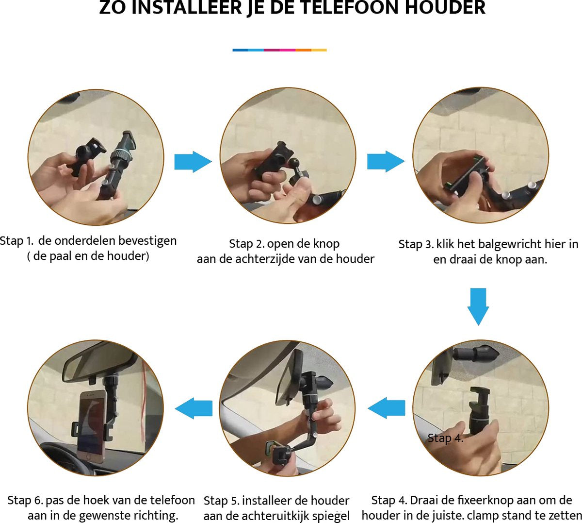 YONO Telefoonhouder Auto Spiegel - Smartphone Houder Universeel en Verstelbaar - GSM Autohouder - Zwart