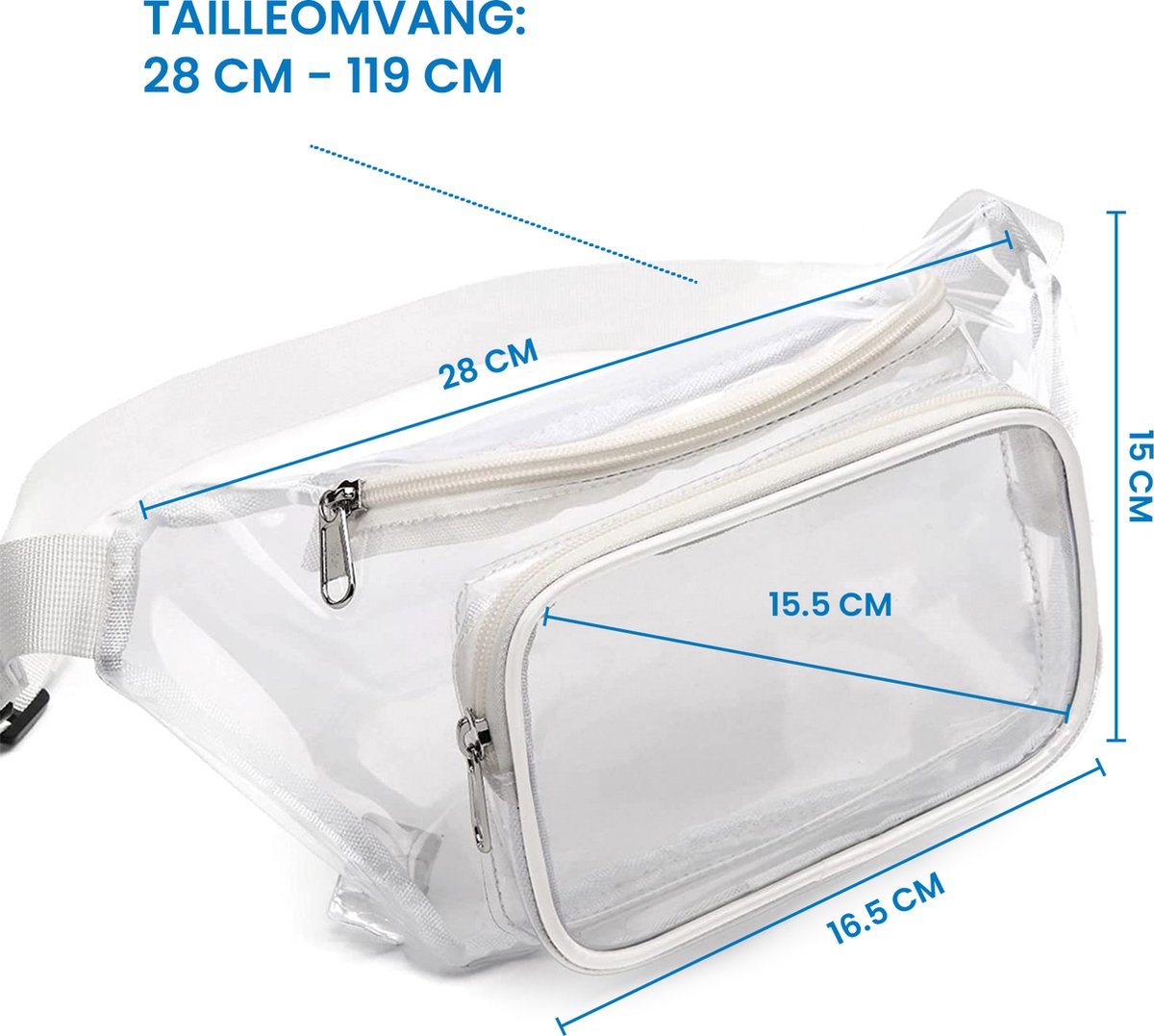 YONO Fanny Pack Doorzichtig - Heuptasje geschikt voor Festival / Reizen - Telefoontasje Crossbody - Buideltasje voor Dames en Heren - Wit