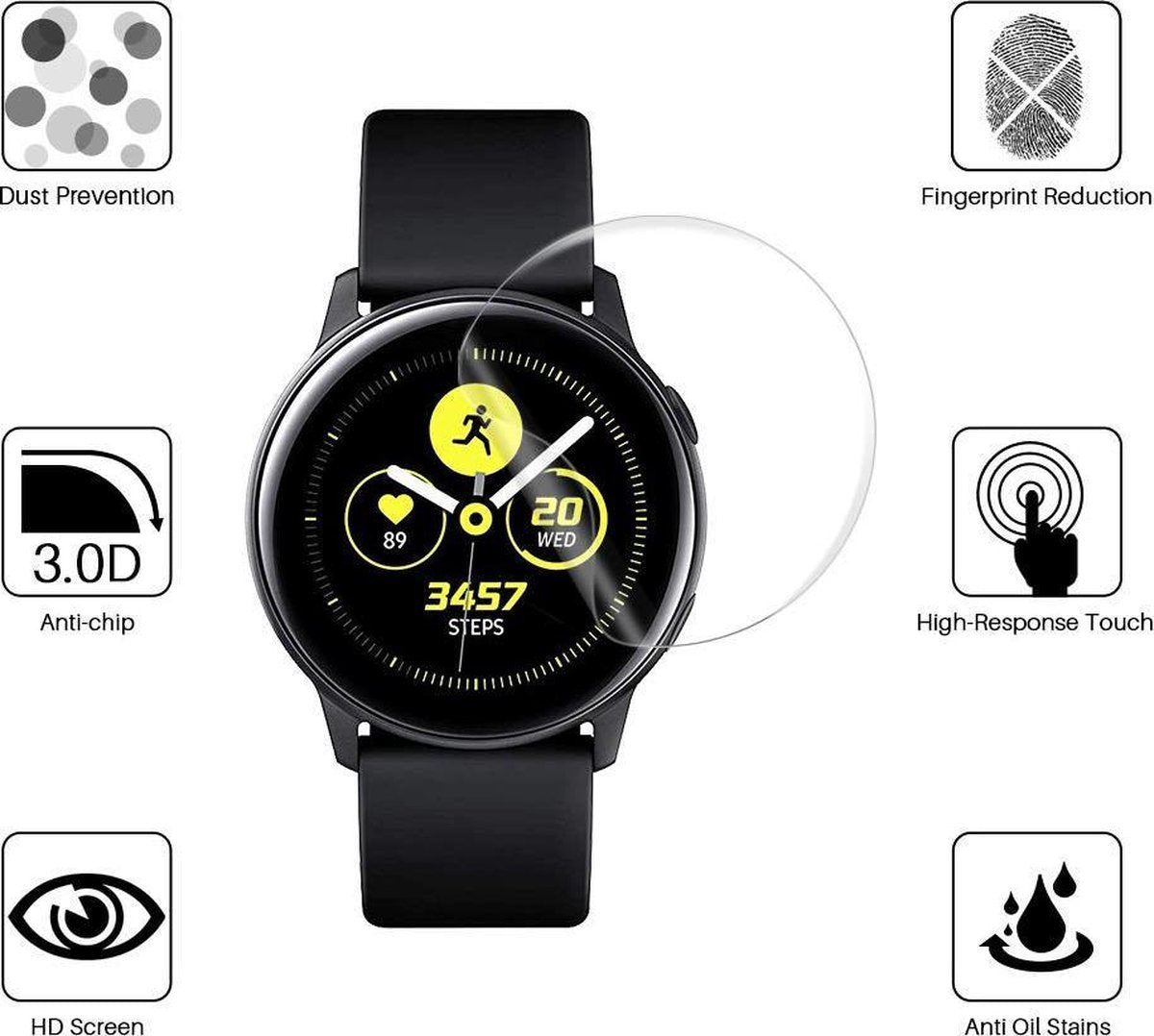 YONO Screenprotector geschikt voor Samsung Galaxy Watch Active 2 44mm – Bescherm Folie 3-Pack