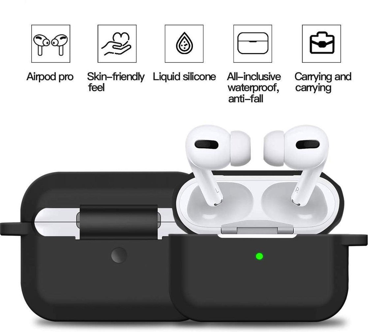 YONO Siliconen Hoesje geschikt voor Apple Airpods Pro 1 / 2 - Met Clip – Zwart