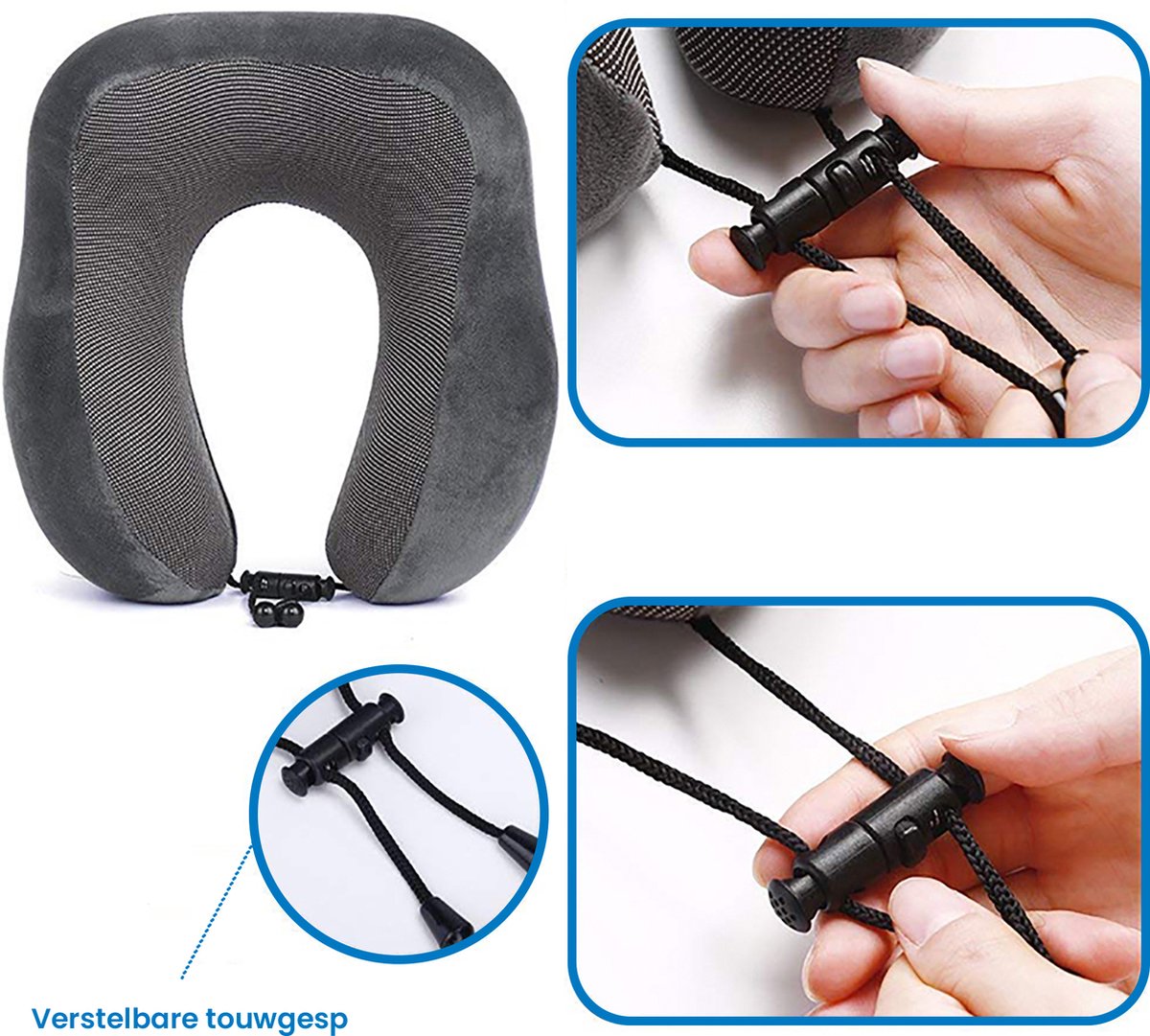 YONO Premium Nekkussen Set - Reiskussen Vliegtuig en Auto - Traagschuim Memory Foam - Inclusief Slaapmasker en Oordopjes Slapen - Donkergrijs