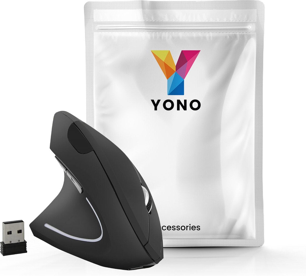 YONO Ergonomische Muis Linkshandig – Verticale Laptop en Computermuis – Draadloos met USB Connector - Zwart