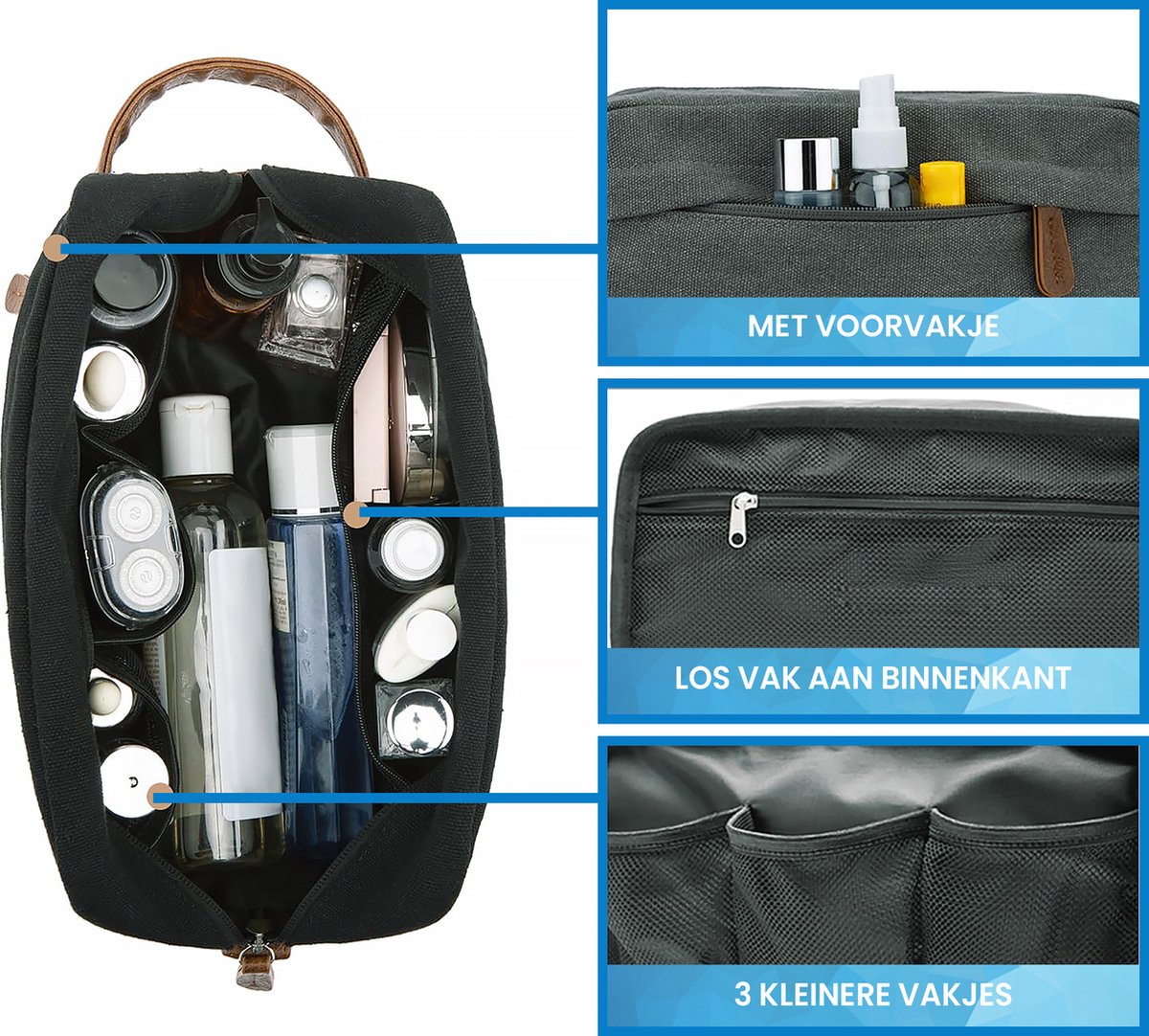 YONO Toilettas Heren - Travel Organizer Etui - Oxford Stof - Donkergrijs