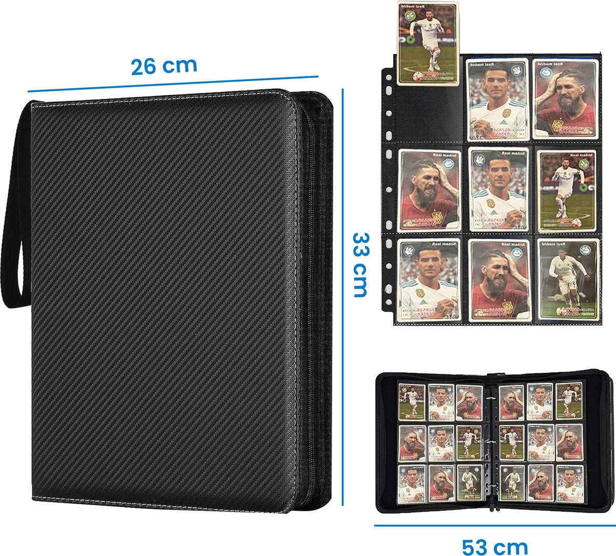 YONO Premium Verzamelmap XL - Opbergmap voor Trading en Speelkaarten - 40 Pagina's - Tot 720 Kaarten - Insteekmap met Insteekhoezen 9 Vakjes - Zwart