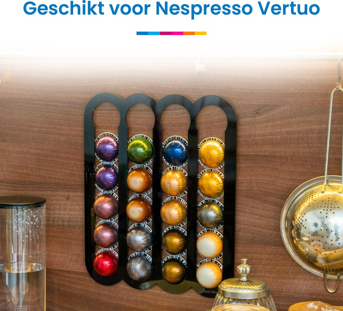 YONO Capsulehouder geschikt voor Nespresso Vertuo Capsules - Zelfklevende Wandhouder Cups - Cuphouder - 20 stuks - Zwart