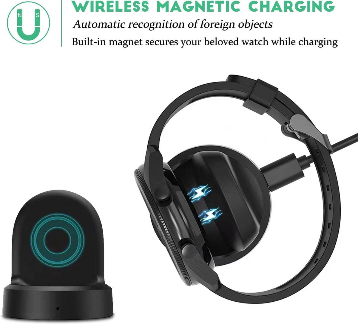 YONO Draadloze Oplader geschikt voor Samsung Galaxy Watch 6 / 6 Classic / Galaxy Watch 5 / 5 Pro / Galaxy Watch 4 / 4 Classic / Galaxy Watch 3 / Galaxy Watch Active / Active 2 - Oplaadkabel - Zwart