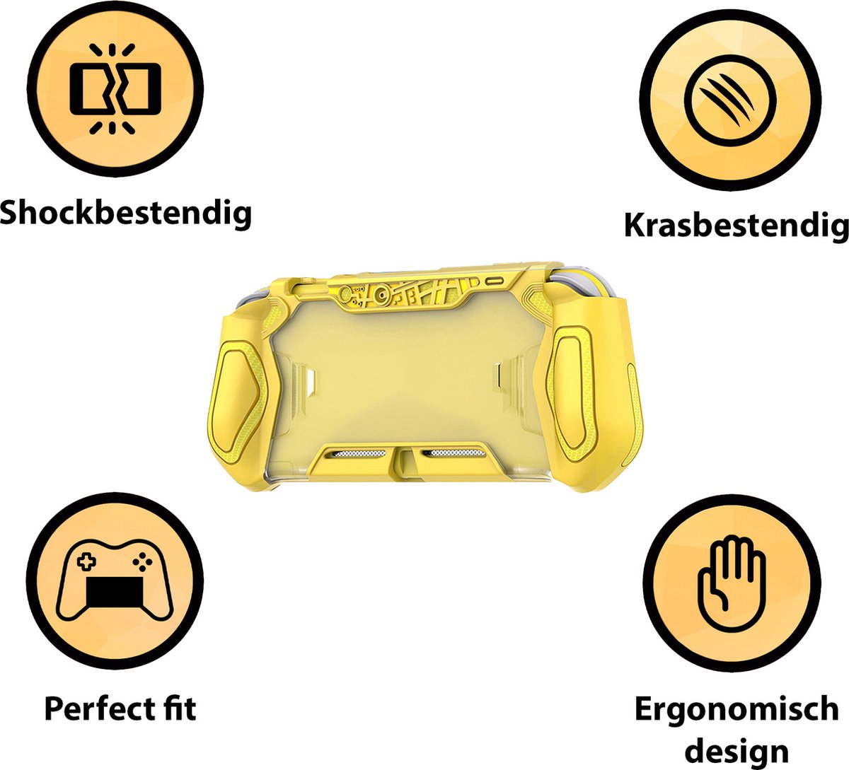 YONO Grip Case geschikt voor Nintendo Switch LITE - Ergonomische Console Hoesje met Screen Protector Glas - Beschermhoes Accessoires - Geel