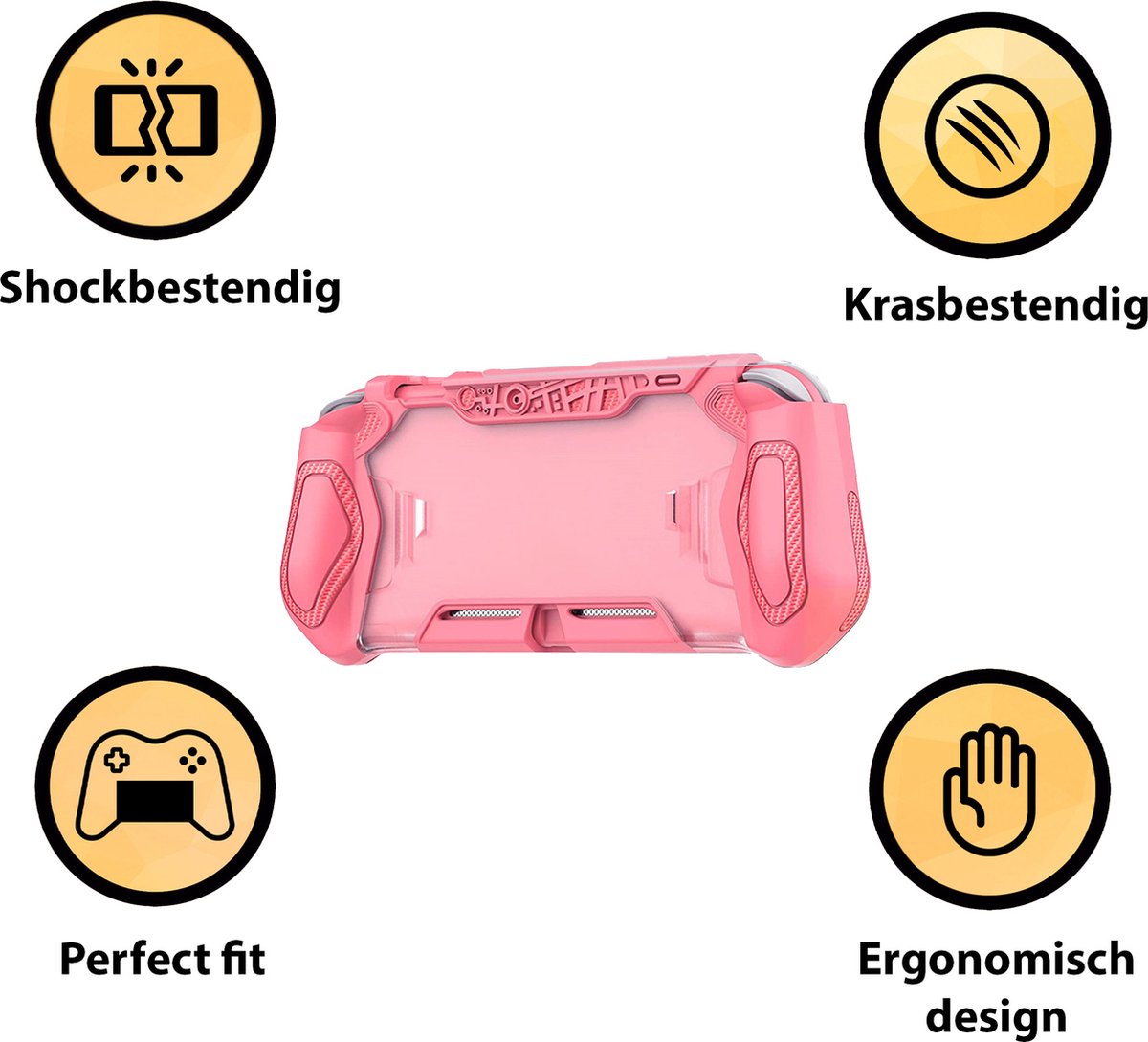 YONO Grip Case geschikt voor Nintendo Switch LITE - Ergonomische Console Hoesje met Screen Protector Glas - Beschermhoes Accessoires - Roze