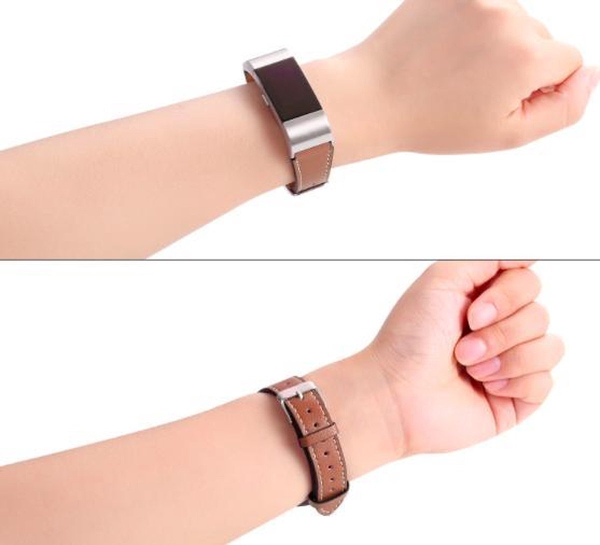 YONO Leer Bandje Bruin geschikt voor Fitbit Charge 2 – Vervangende Armband in Lederen Design