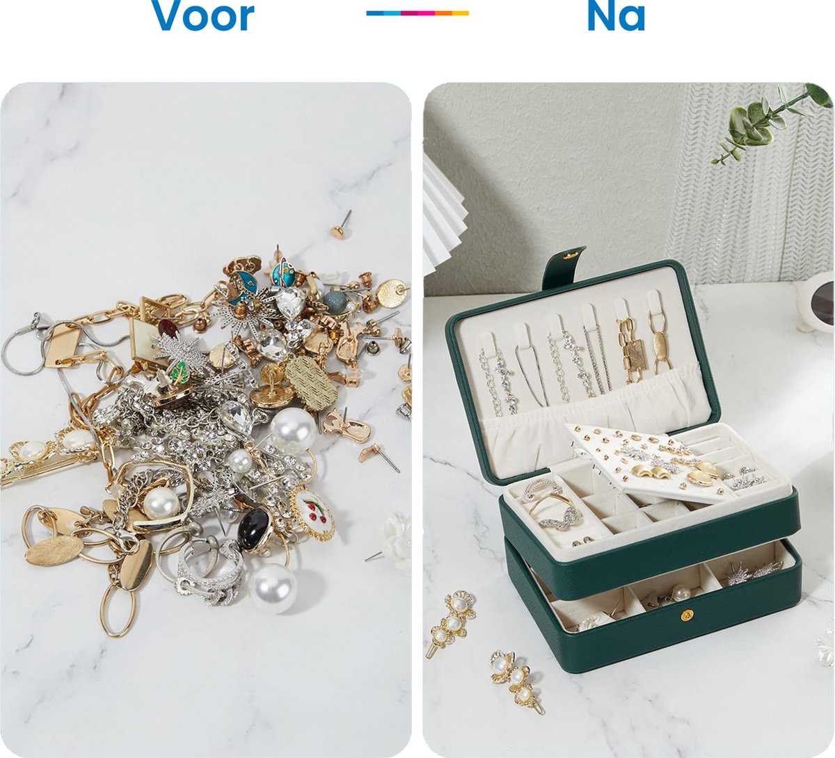 YONO Sieradendoosje - Doos voor Juwelen / Ringen / Kettingen / Oorbellen / Armbanden - Sieraden Organizer - Houder en Opberger - Opbergsysteem - Donkergroen
