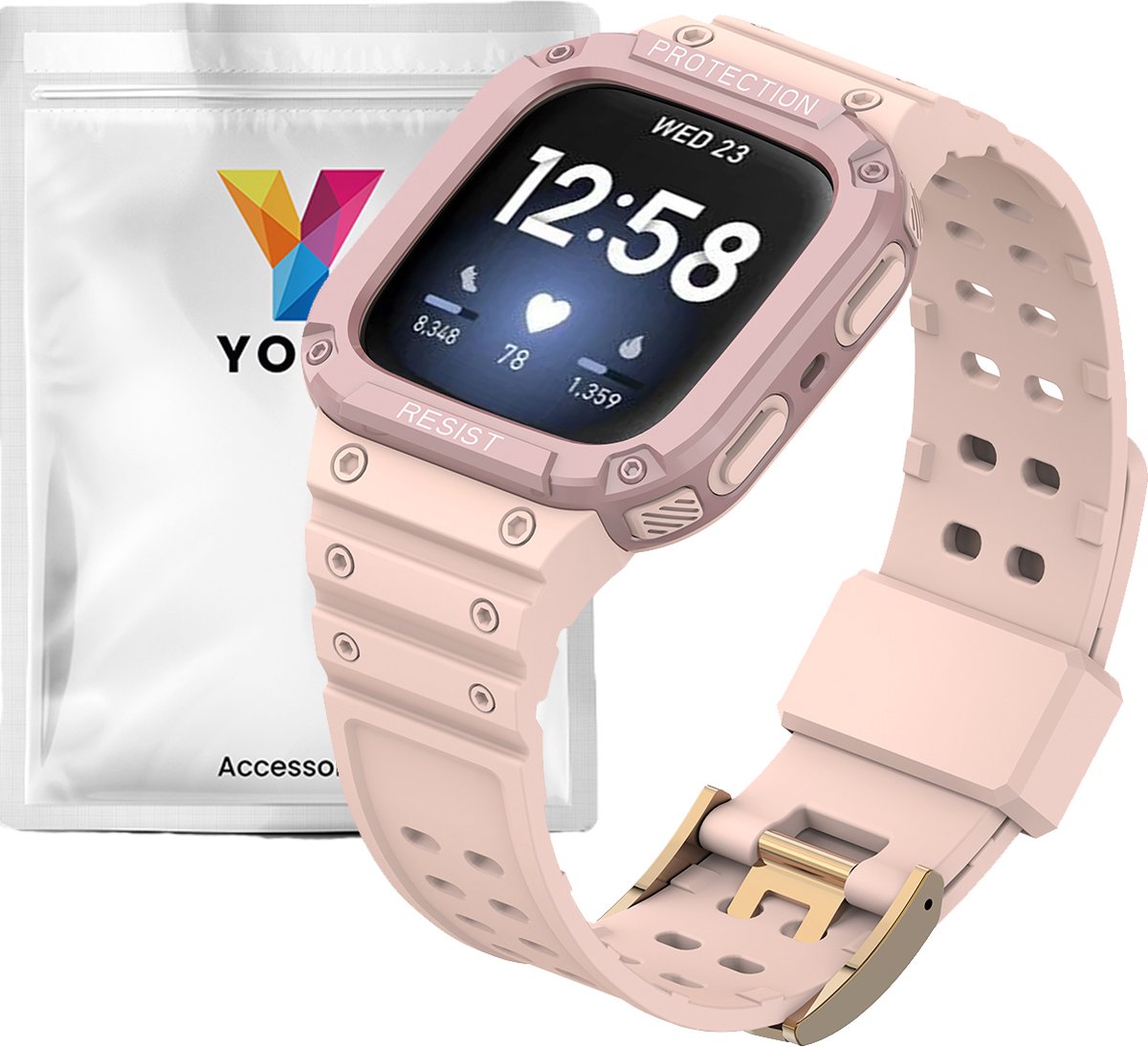 YONO Shock Resist Bandje geschikt voor Fitbit Versa 3 / 4 / Sense - Lichtroze