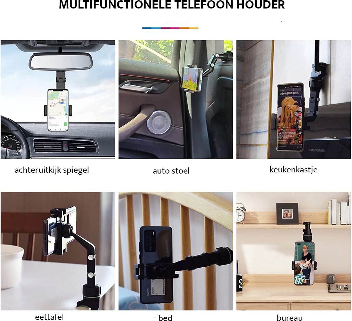 YONO Telefoonhouder Auto Spiegel - Smartphone Houder Universeel en Verstelbaar - GSM Autohouder - Zwart