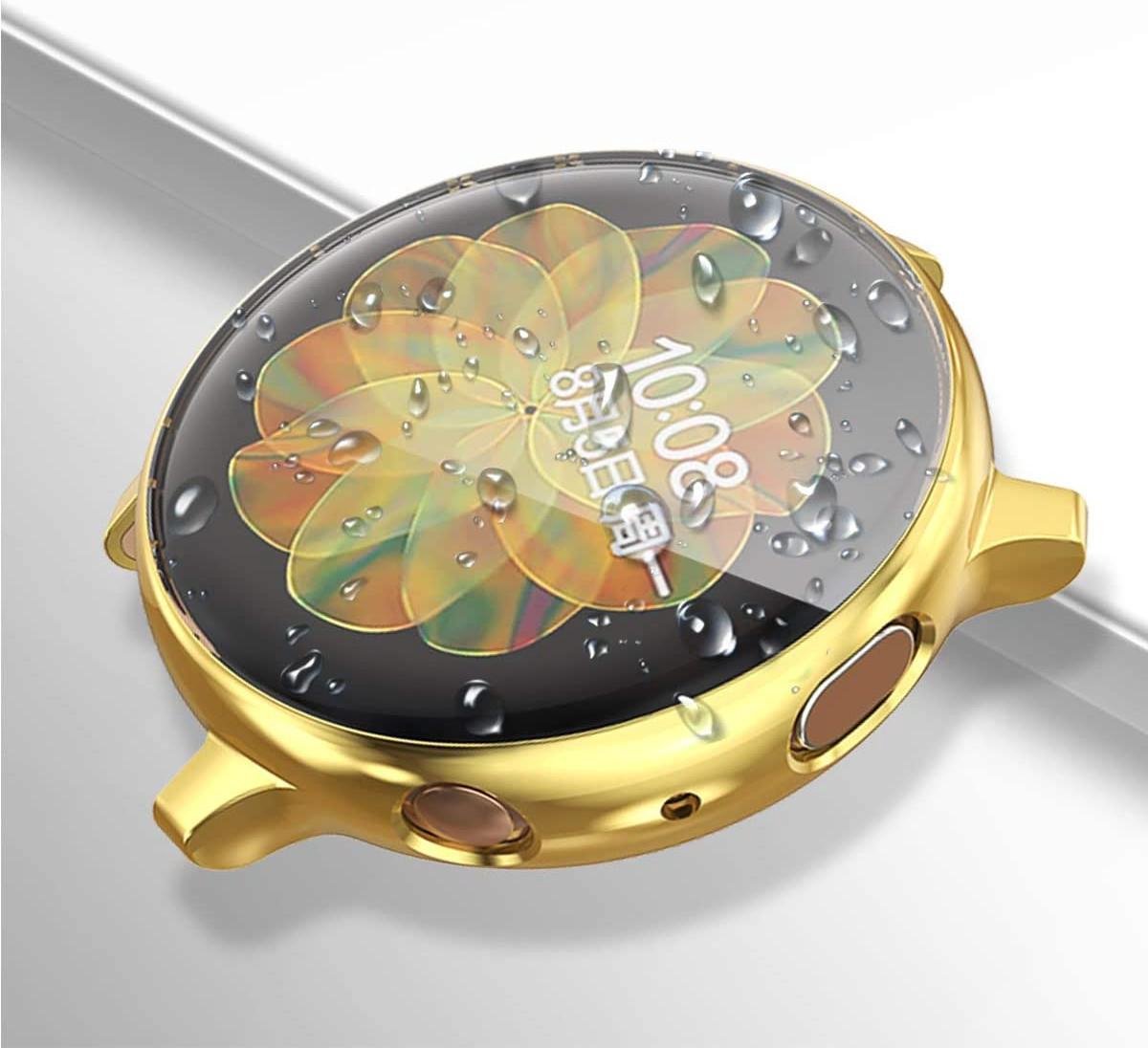 YONO Full Cover Bumper geschikt voor Samsung Galaxy Watch Active 2 40mm – Siliconen Case Screenprotector Hoesje – Goud