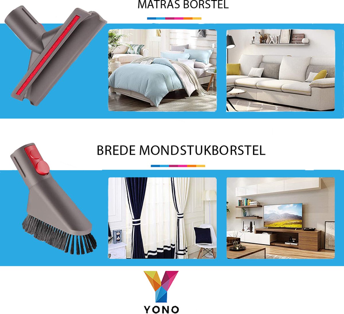 YONO Opzetstuk Accessoires Set geschikt voor Dyson V15 / V11 / V10 / V8 / V7 / V6 - Stofzuiger Mondstuk - Zuigmond - Parket Borstel - 6 Onderdelen
