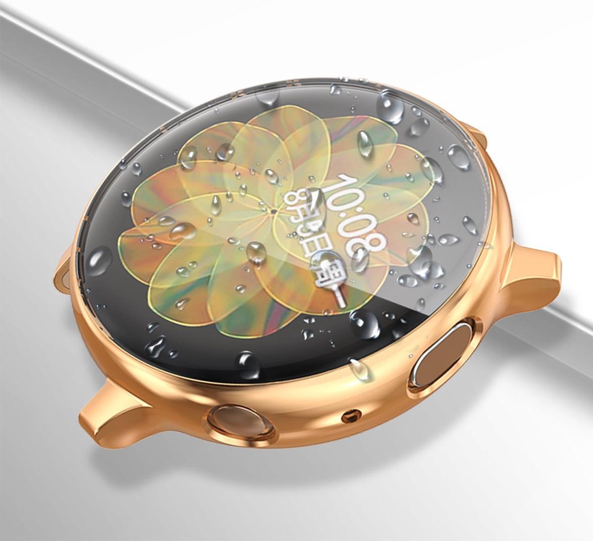 YONO Full Cover Bumper geschikt voor Samsung Galaxy Watch Active 2 44mm – Siliconen Case Screenprotector Hoesje – Rose gold