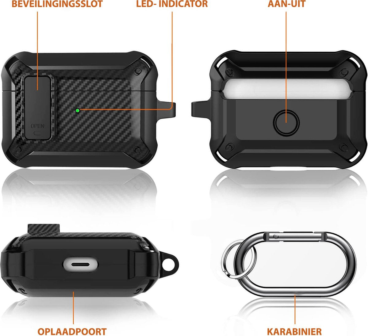 YONO Hoesje geschikt voor Airpods Pro 1 / 2 - Armor Case met Lock - Carbon