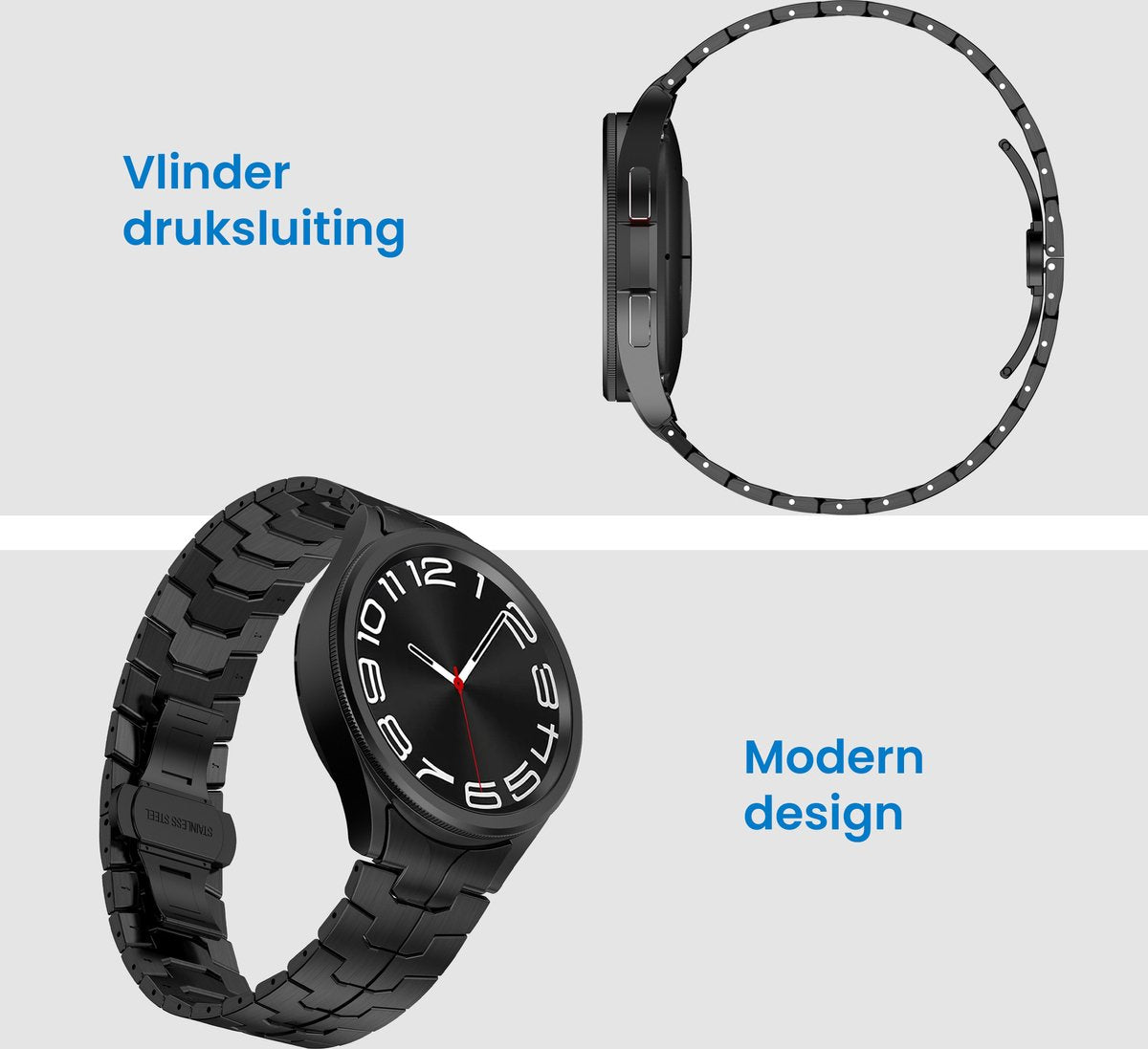 YONO Stalen Vlinder Bandje 20mm - Horlogebandje geschikt voor Samsung Galaxy Watch 7/6/5/4 (40/43/44/47mm Classic & Pro) - Zwart