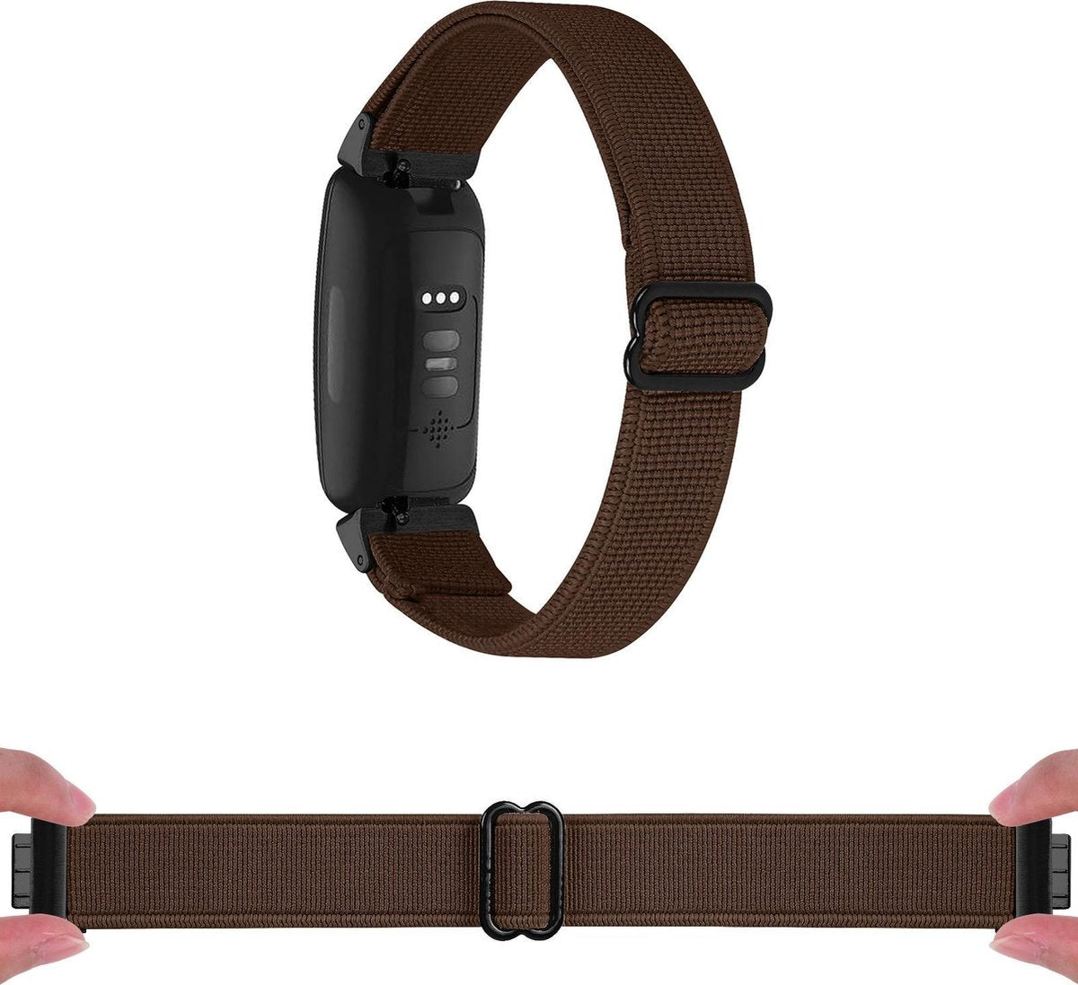 YONO Bandje geschikt voor Fitbit Inspire 2 - Nylon Stretch - Bruin