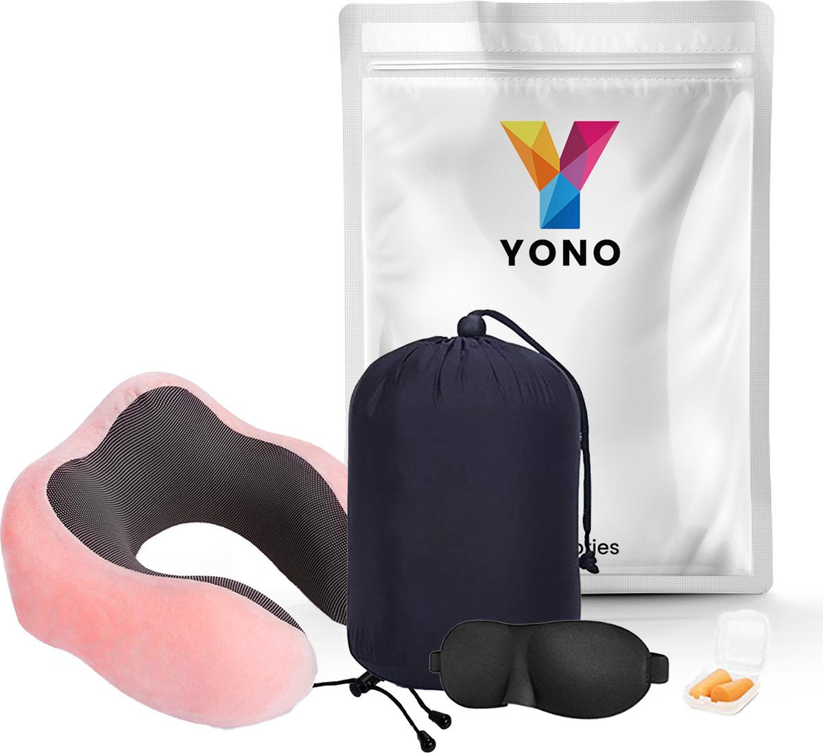 YONO Premium Nekkussen Set - Reiskussen Vliegtuig en Auto - Traagschuim Memory Foam - Inclusief Slaapmasker en Oordopjes Slapen - Lichtroze