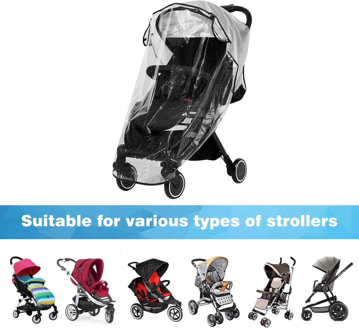 YONO Regenhoes Kinderwagen Universeel - Buggy Hoes - Wandelwagen - Transparant