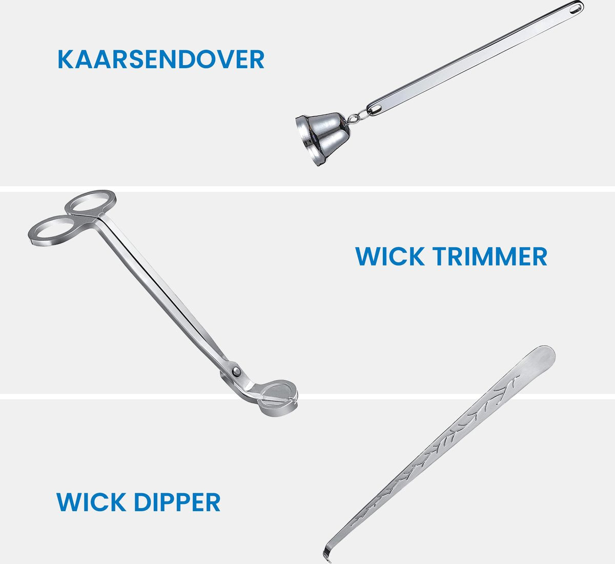 YONO Kaarsendover Set - Candle Snuffer / Wick Trimmer / Dipper - Kaars Dover Waxinelichtjes Accessoires - Zilver