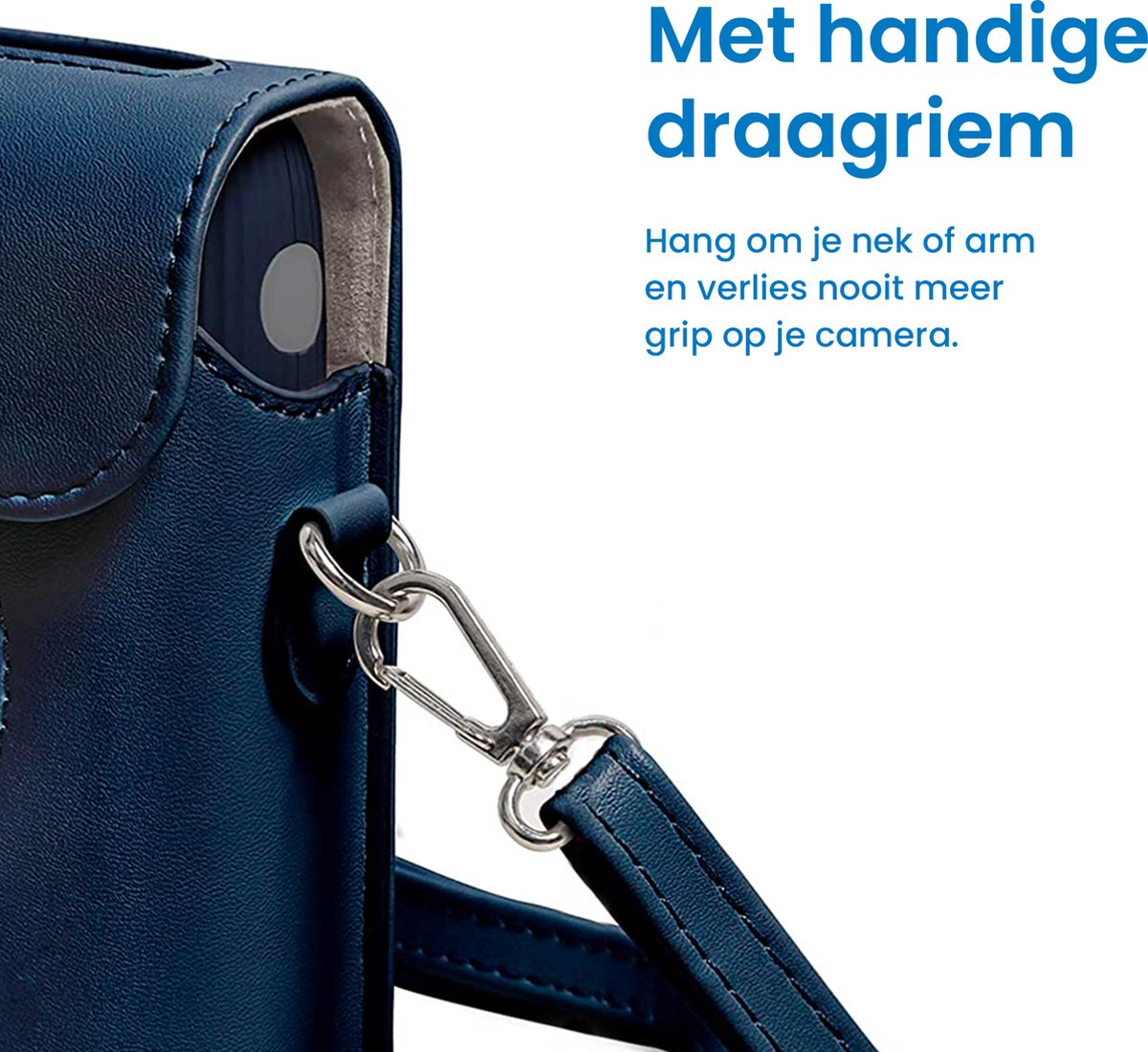 YONO Case geschikt voor Fujifilm Instax Mini Link 2 - Leren Hoesje met Draagriem - Tasje - Beschermhoes - Donkerblauw