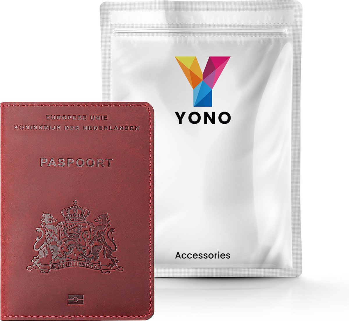 YONO Paspoort Hoesje Nederland Leer - Houder Cover Mapje - Donkerrood