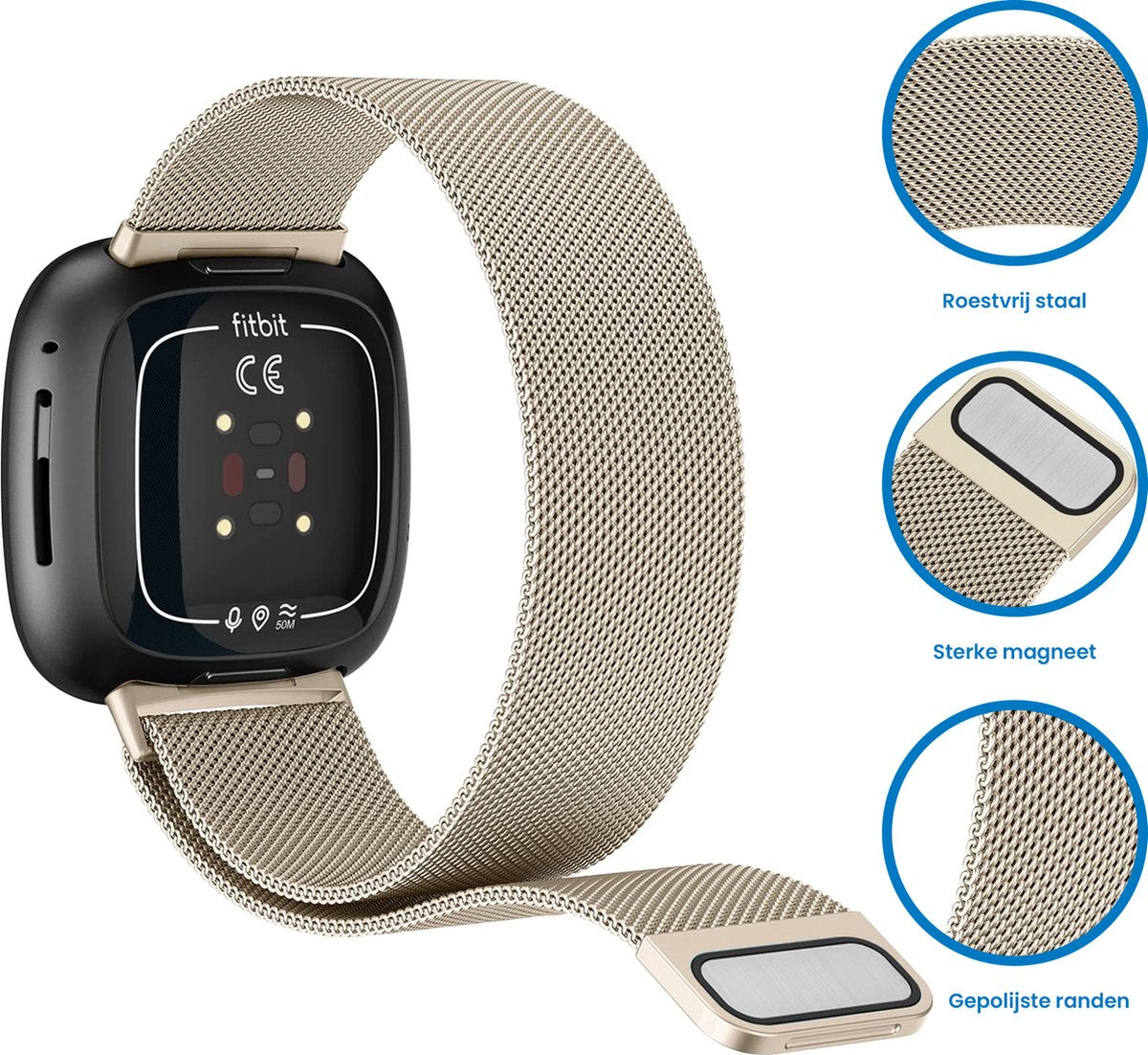 YONO Milanees Bandje geschikt voor Fitbit Versa 4 / Sense 2 – Champagne – Small