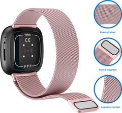 YONO Milanees Bandje geschikt voor Fitbit Versa 4 / Sense 2 – Roze – Small